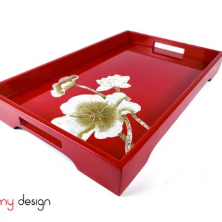 Rectangular lacquer tray with hand-painted lotus 28*45cm